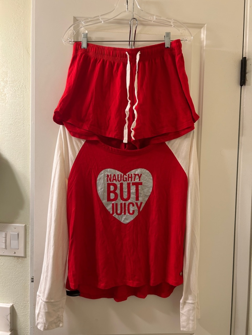 Juicy Couture Red and White Sleep Shirt and Shorts with Black Label, XL